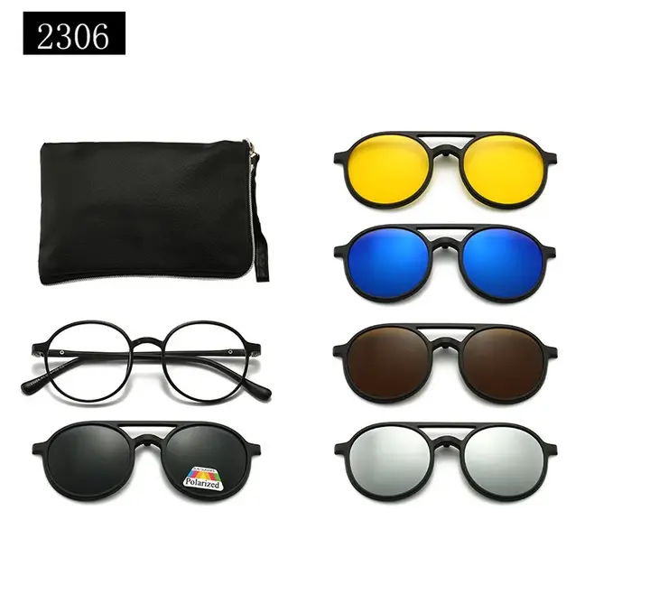 Lunettes de soleil à clip polarisées rondes vintage pour hommes et femmes, lunettes à clips magnétiques, monture optique, lunettes de vision nocturne