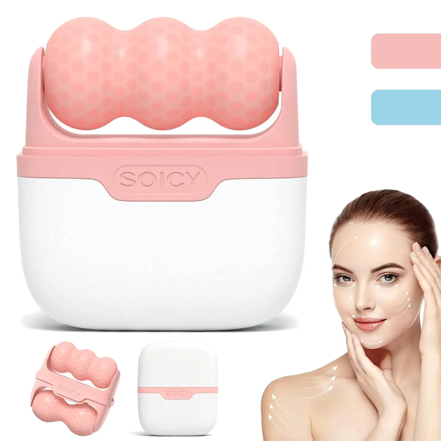 Rouleau de glace pour massage du visage et des yeux - Rose & Bleu
