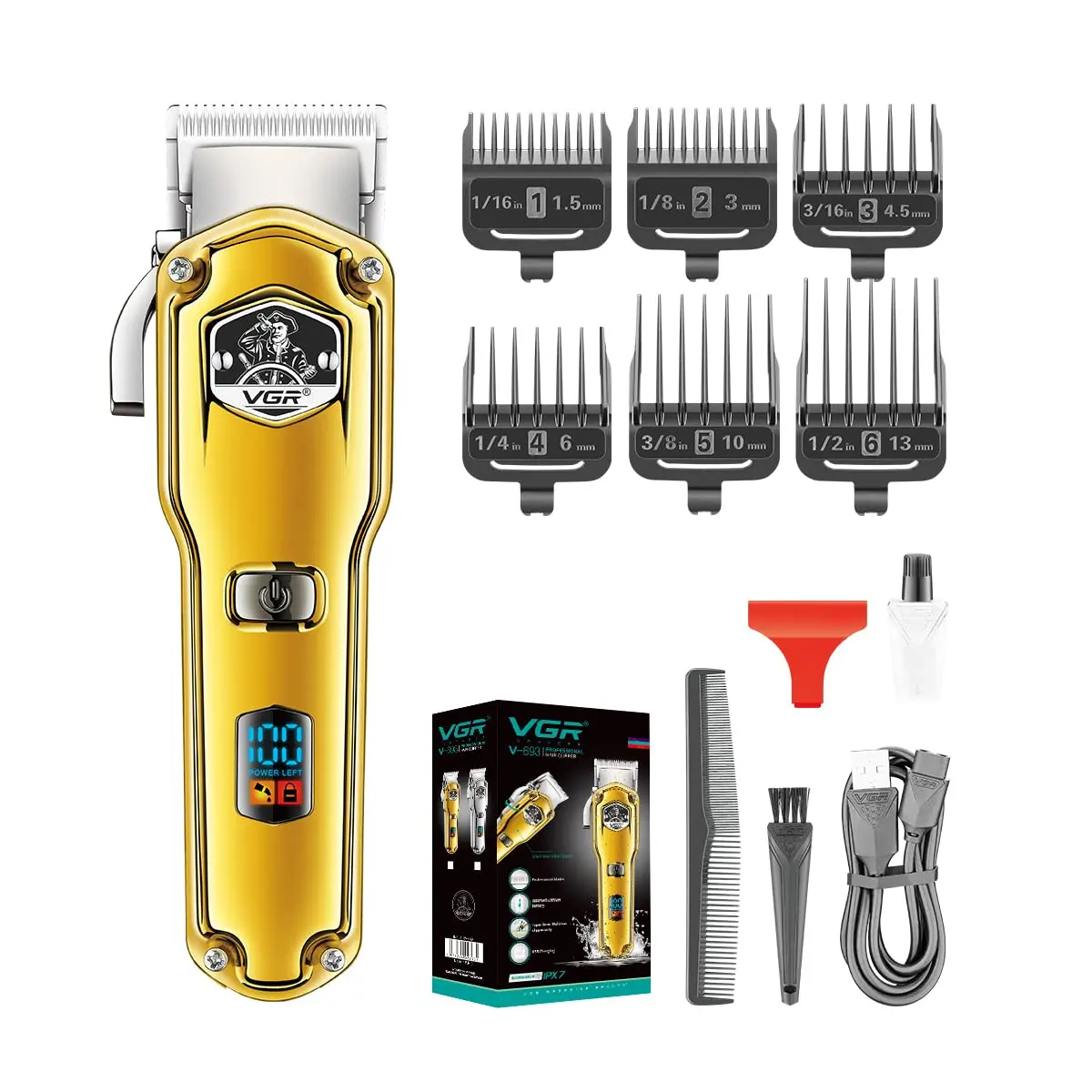 Tondeuse à cheveux professionnelle sans fil rechargeable - VGR V-693 Gold
