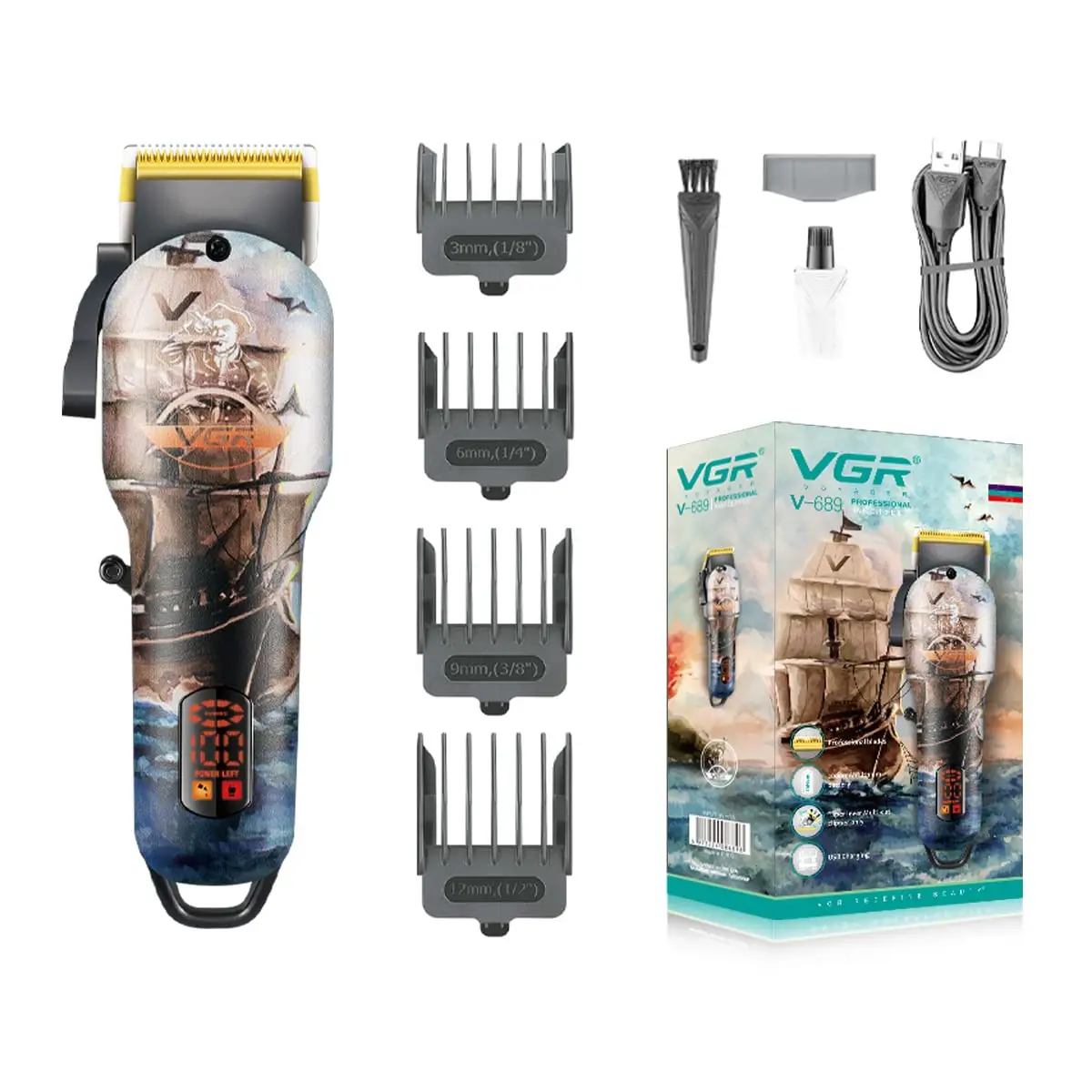 Tondeuse à cheveux professionnelle - sans fil avec écran LED - V-689