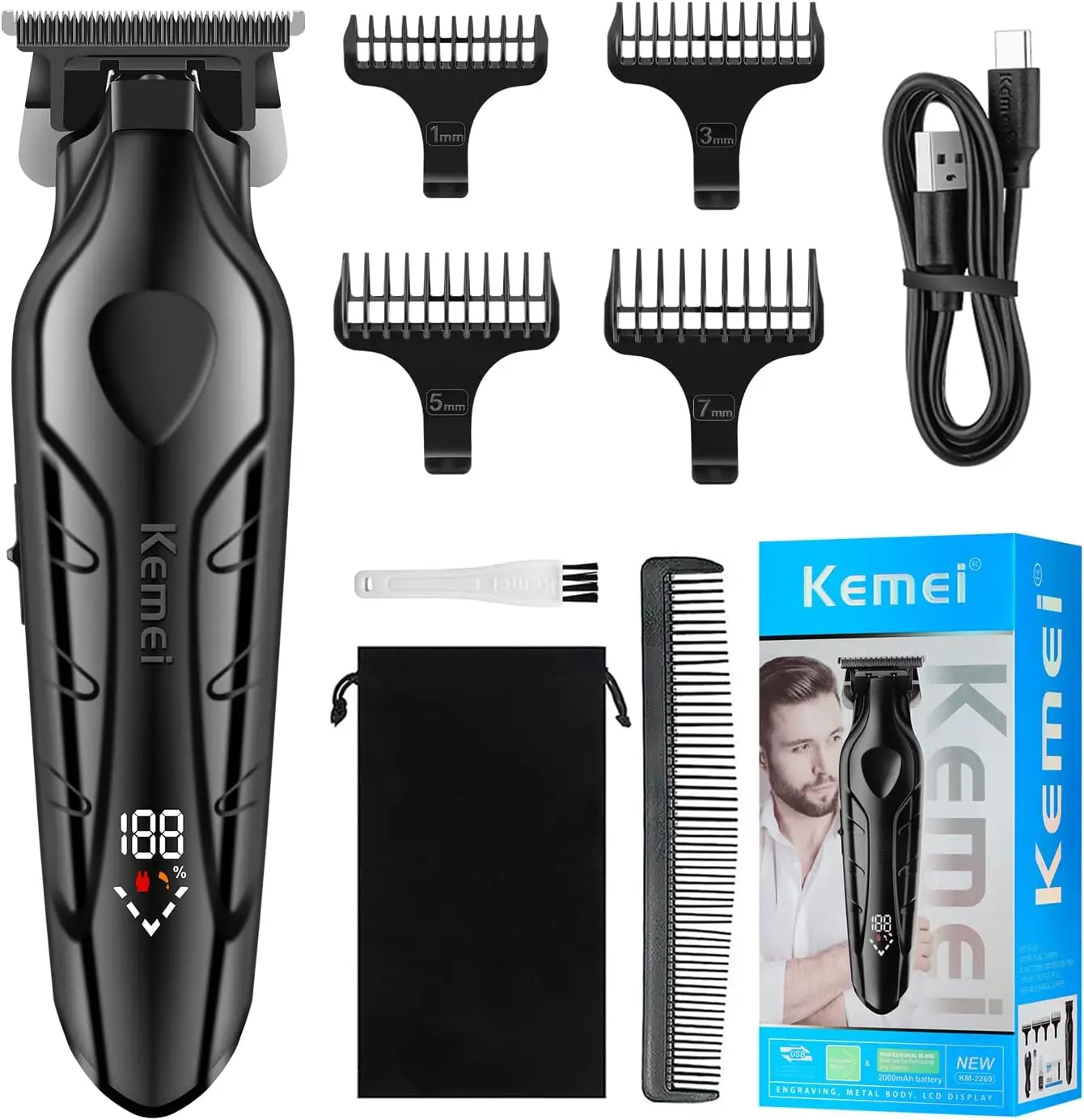 Kemei Tondeuse à Cheveux et Barbe Professionnelle Ecran – KM2269