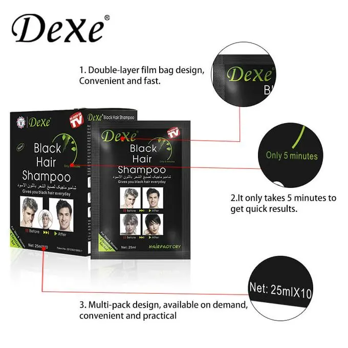 Sachets shampoings colorants - Pack de 10 - Pour cheveux noir - En 5 minutes