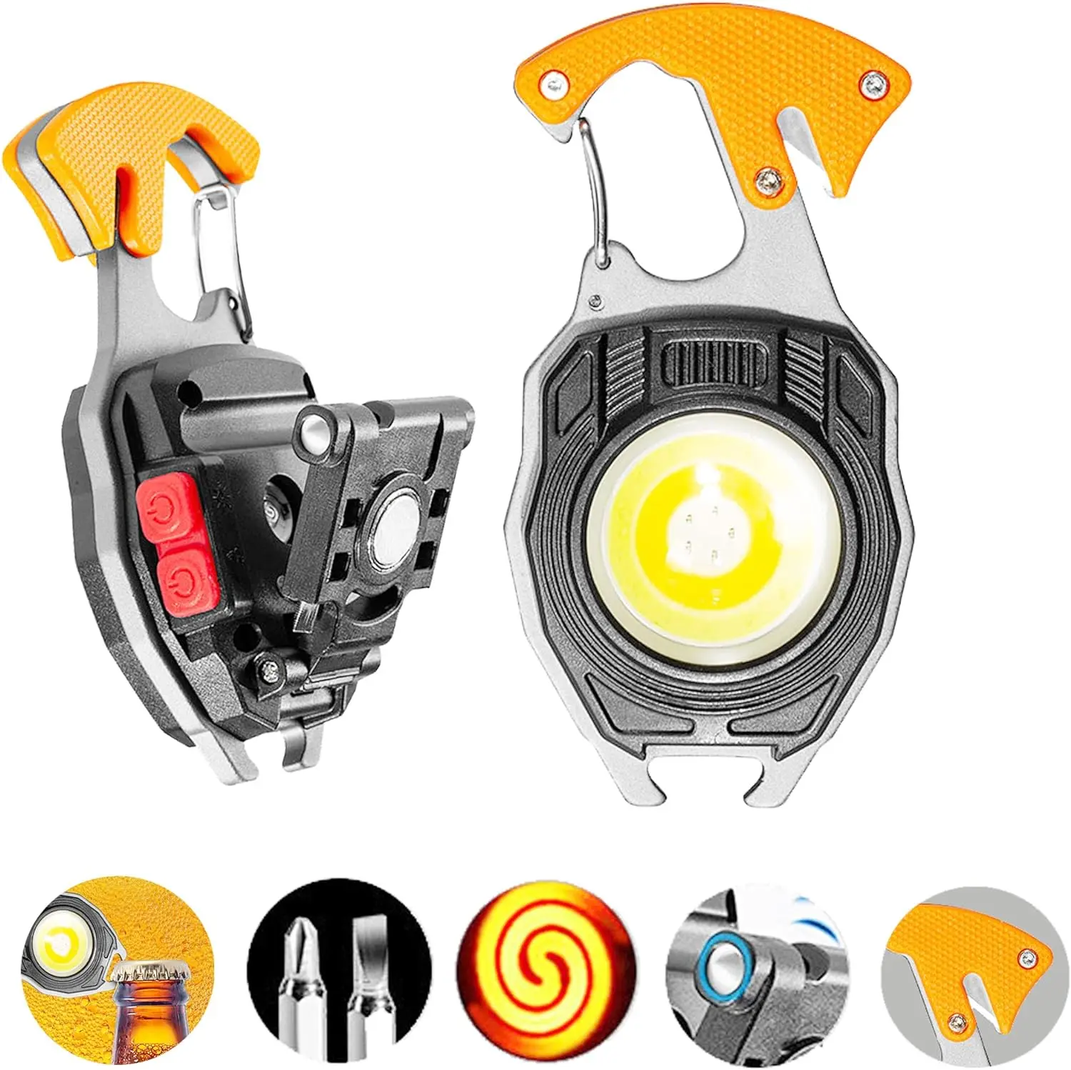Lampe de poche multifonction, Porte-clés rechargeable, 500 lumens, 7 modes d’éclairage avec briquet électrique