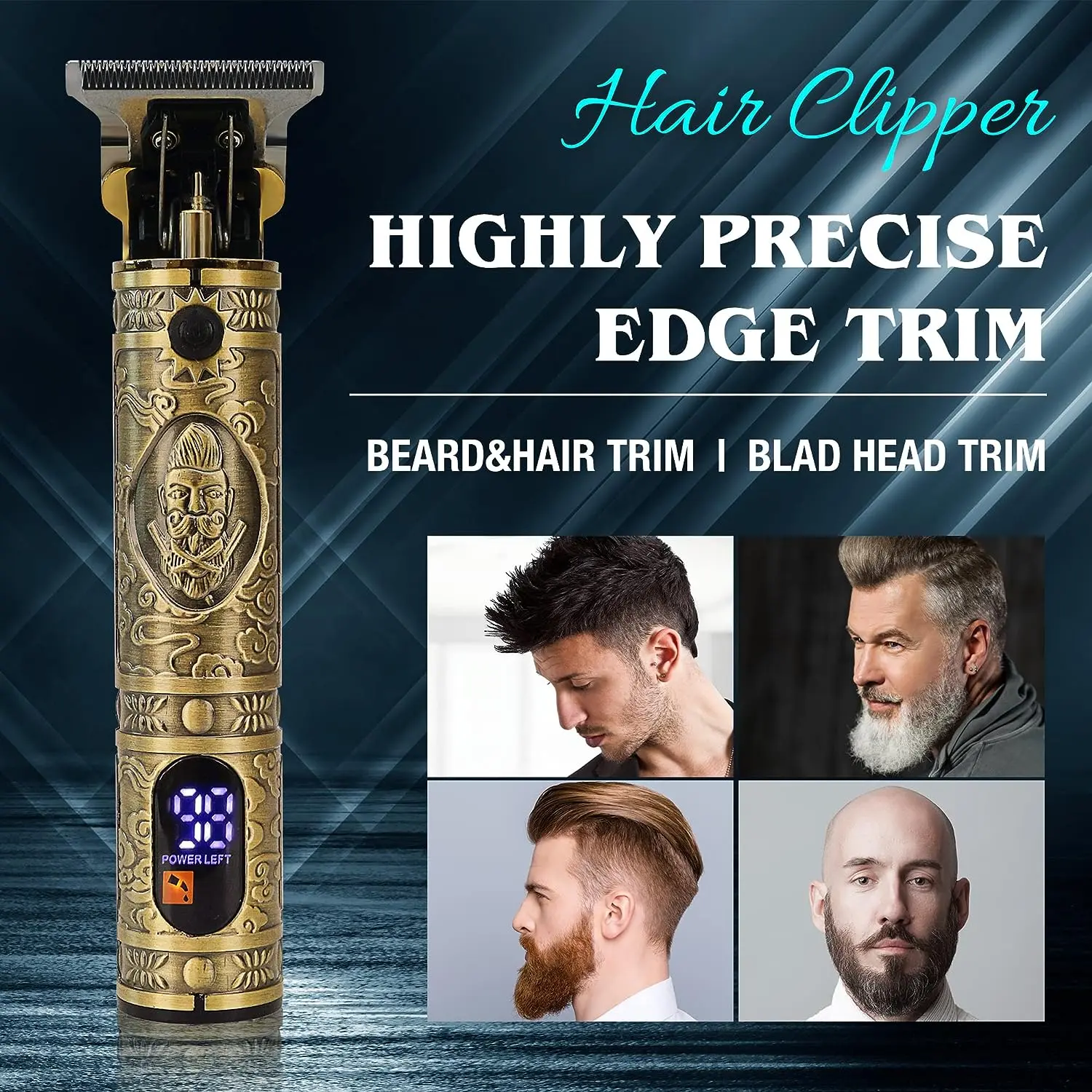 Tondeuse à cheveux professionnelle pour homme sans fil - Coupe de cheveux et barbe - Ecran LED