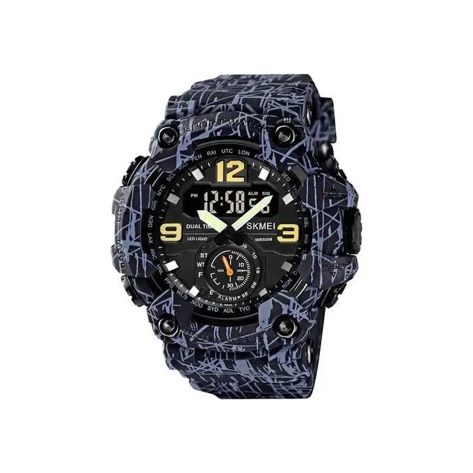 Montre pour homme - Numérique - Analogique - Étanche - Multifonction - Noir & Bleu