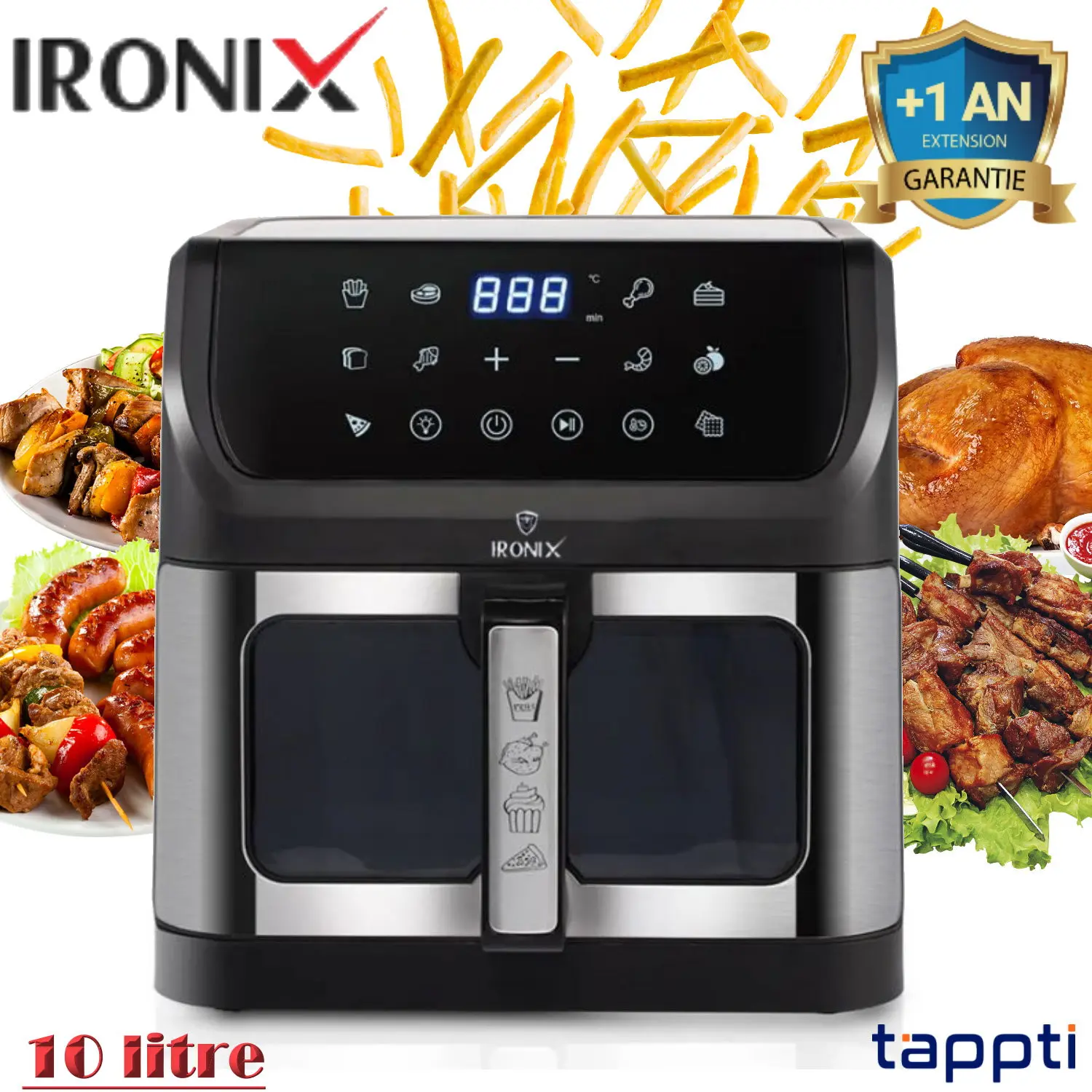 Friteuse Sans Huile IRONIX 10L - Noir&Chrome