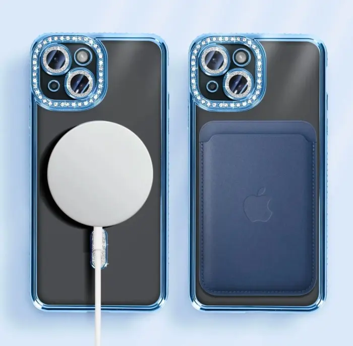 Coque pour iPhone 15 Diamant MagSafe Bleu