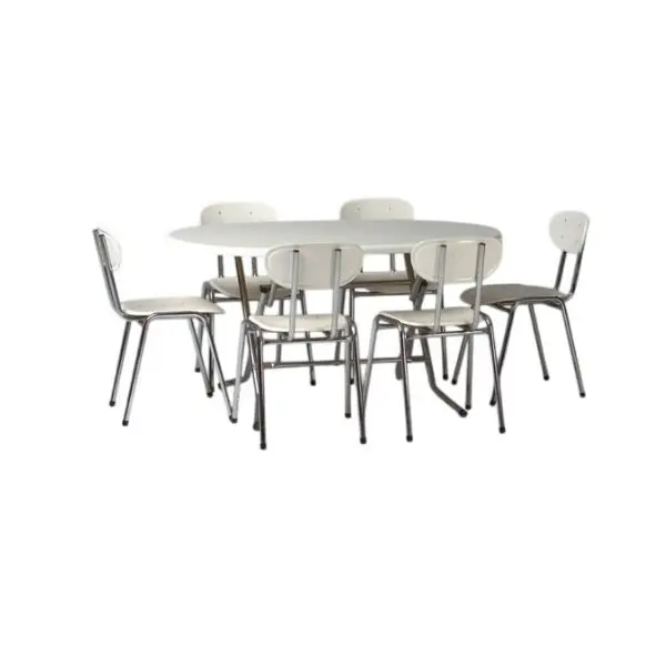 Ensemble Table Ovale 6 Chaises – Style Rétro Métal & Bois Clair