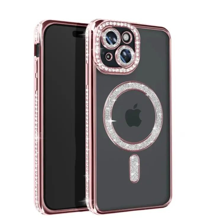 Coque pour iPhone 15 Diamant MagSafe Rose
