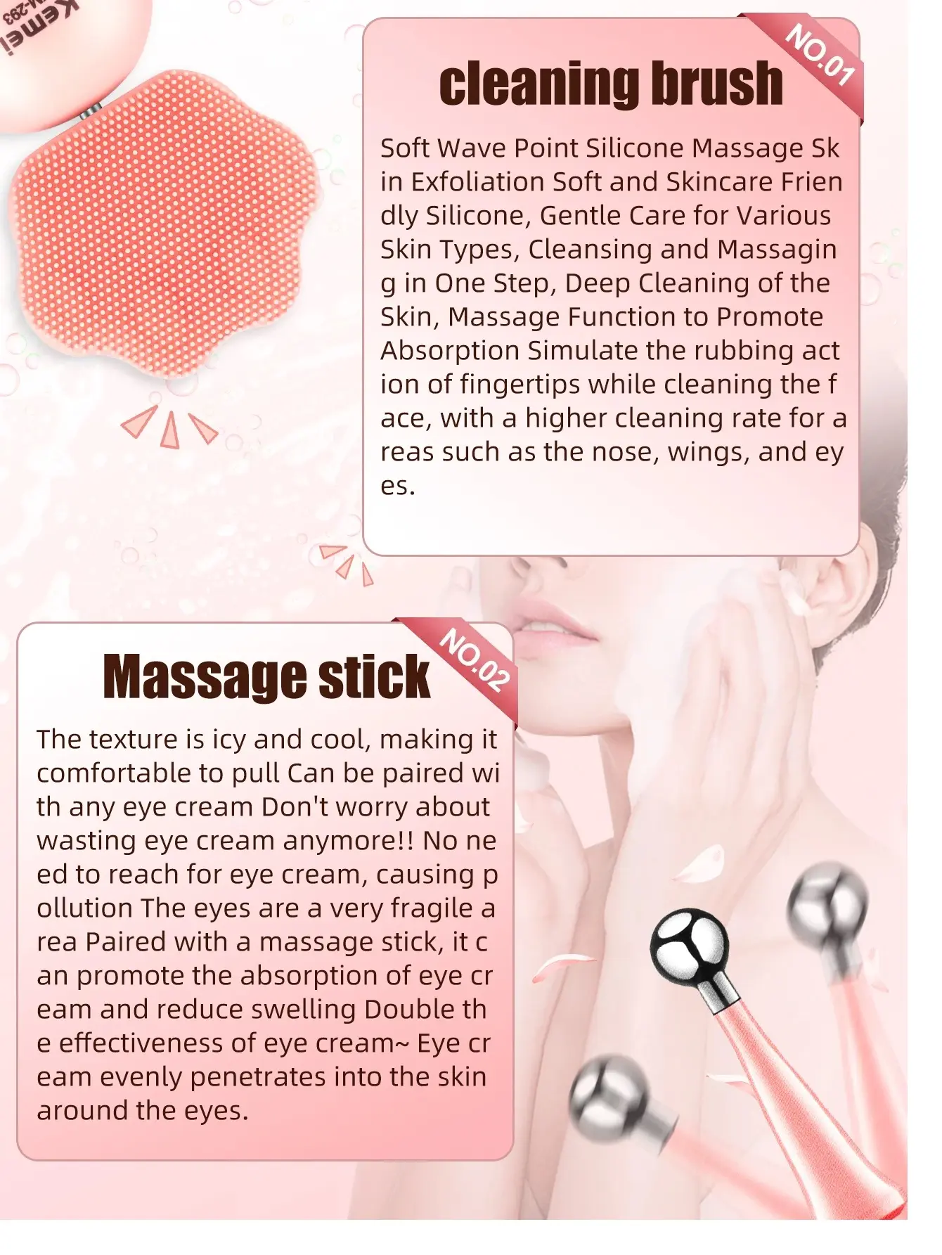 Brosse électrique 2 en 1 pour le nettoyage du visage, masseur facial en silicone, vibration ultrasonique