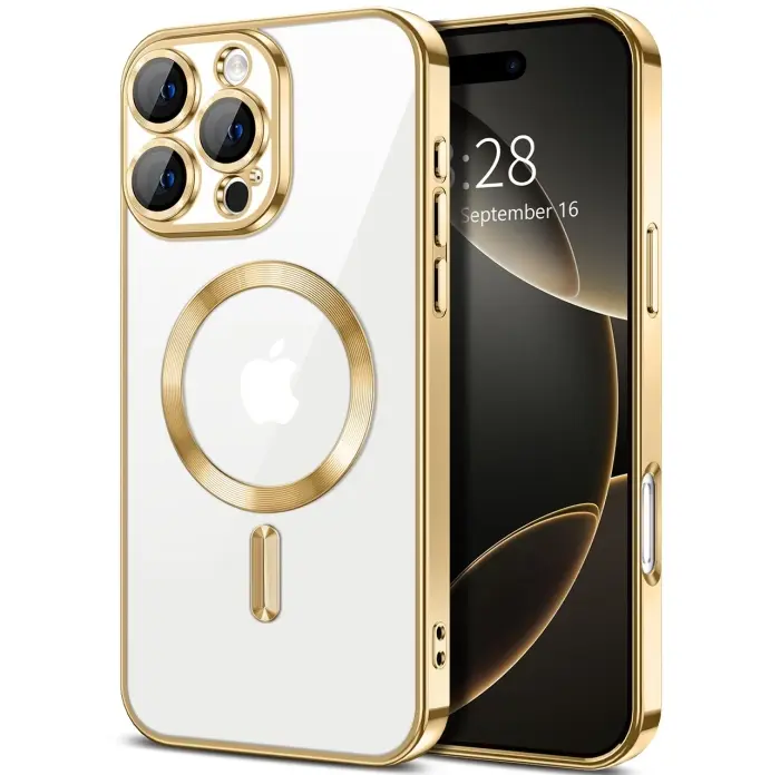 Coque Pour IPhone 16 Pro Max Magnétique MagSafe Antichoc Bord Gold