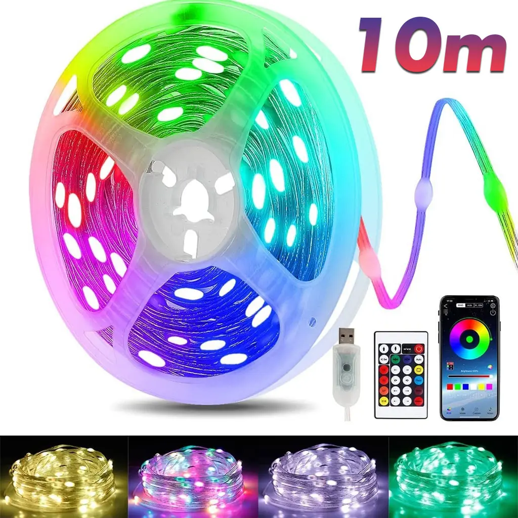 Guirlande lumineuse à LED RGB 10M Bluetooth, USB, Smart Application,