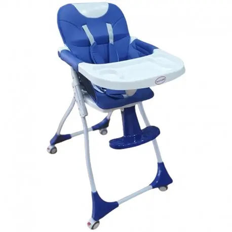 Chaise Haute Bébé - Avec Roue - Bleu