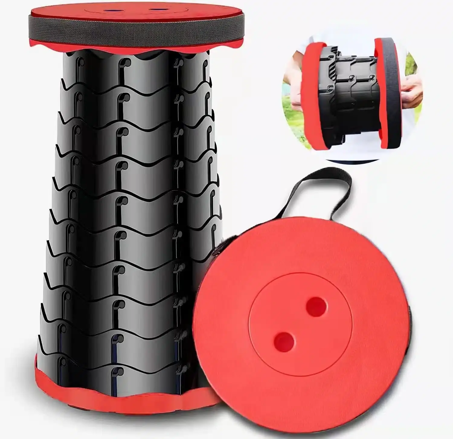 Tabouret télescopique pour camping - Rouge
