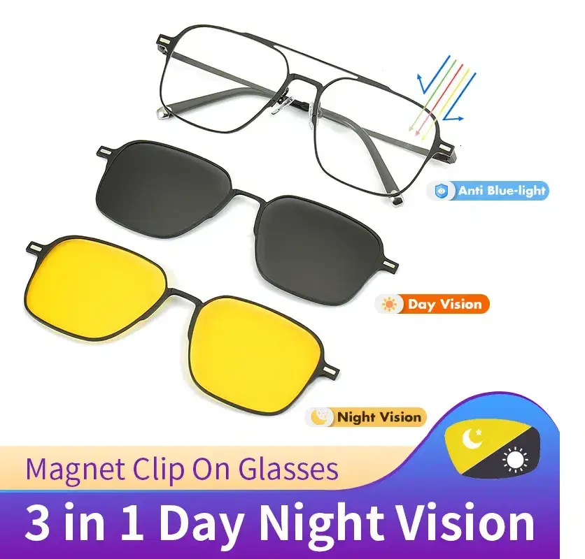 Lunettes de soleil polarisées magnétiques 3 en 1,protection UV rétro carrée
