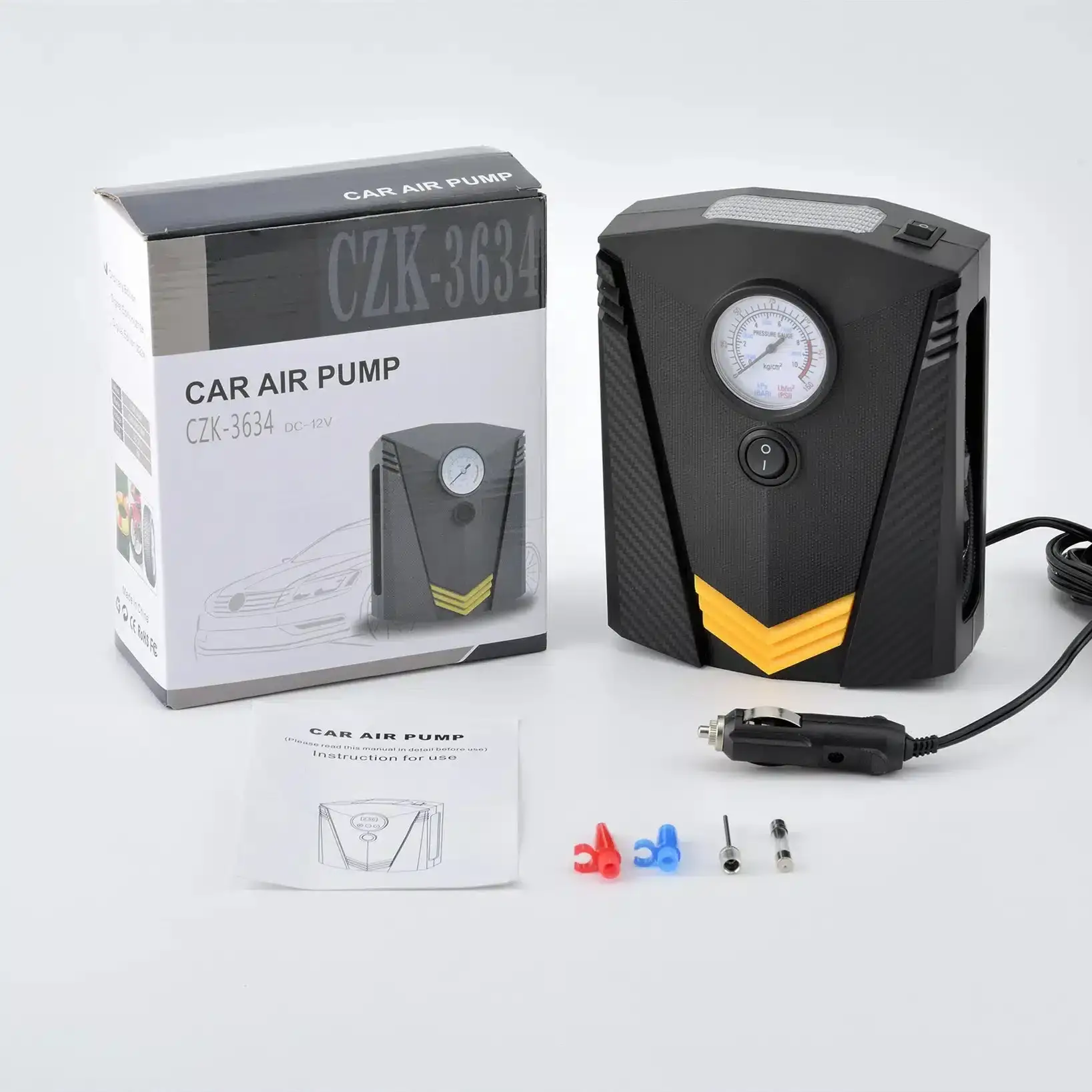 Compresseur d’air électrique portatif pour pneus, pompe avec pointeur, 12V,CZK-3634