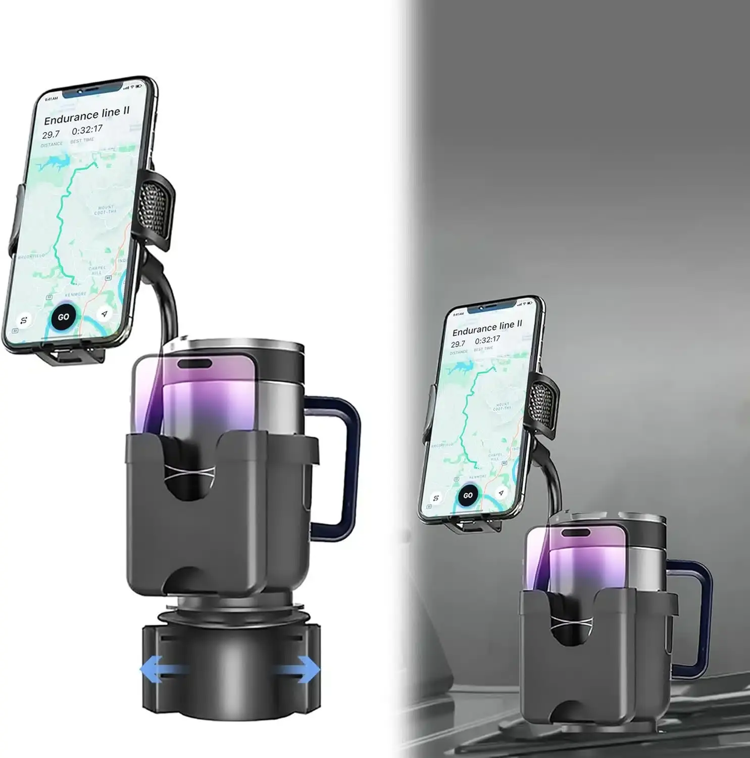 Porte-gobelet de voiture extensible avec support de téléphone 3 en 1