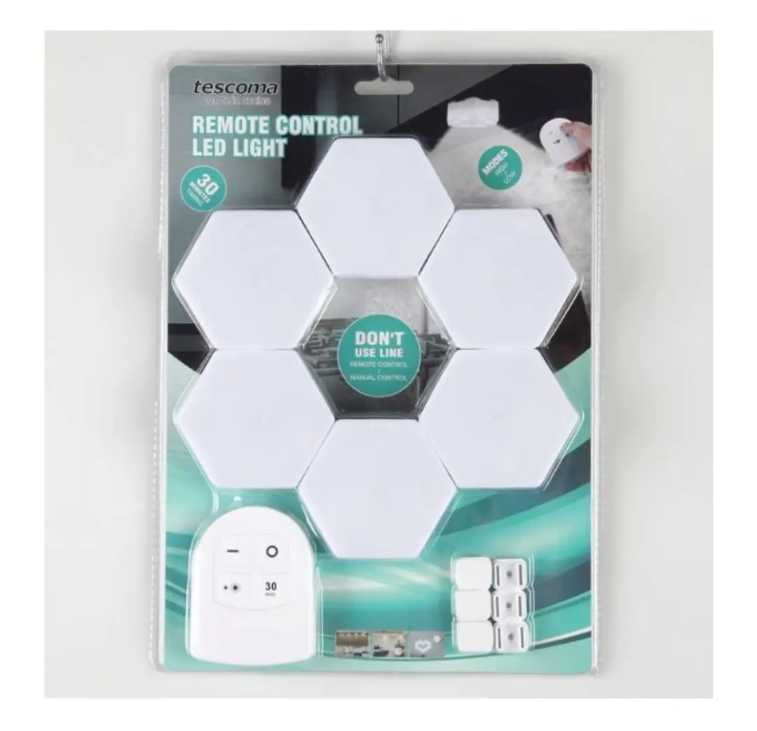 Éclairage LED forme hexagonale - 6 pièces avec commande