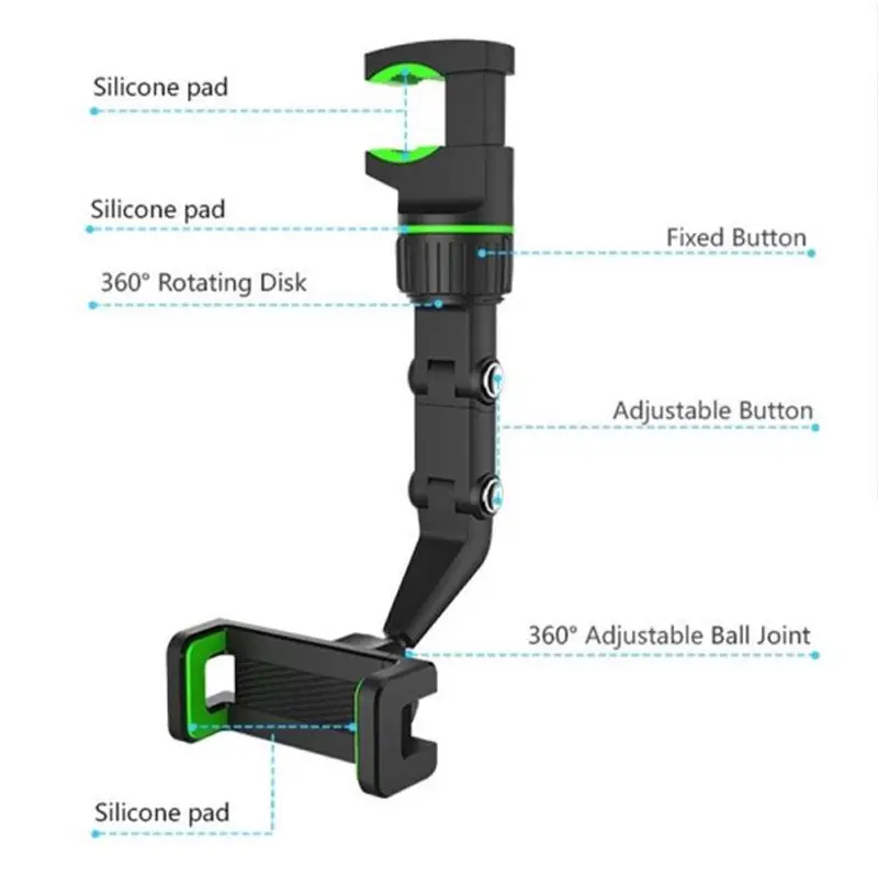 Support Téléphone Pour Rétroviseur de Voiture - Noir & Vert