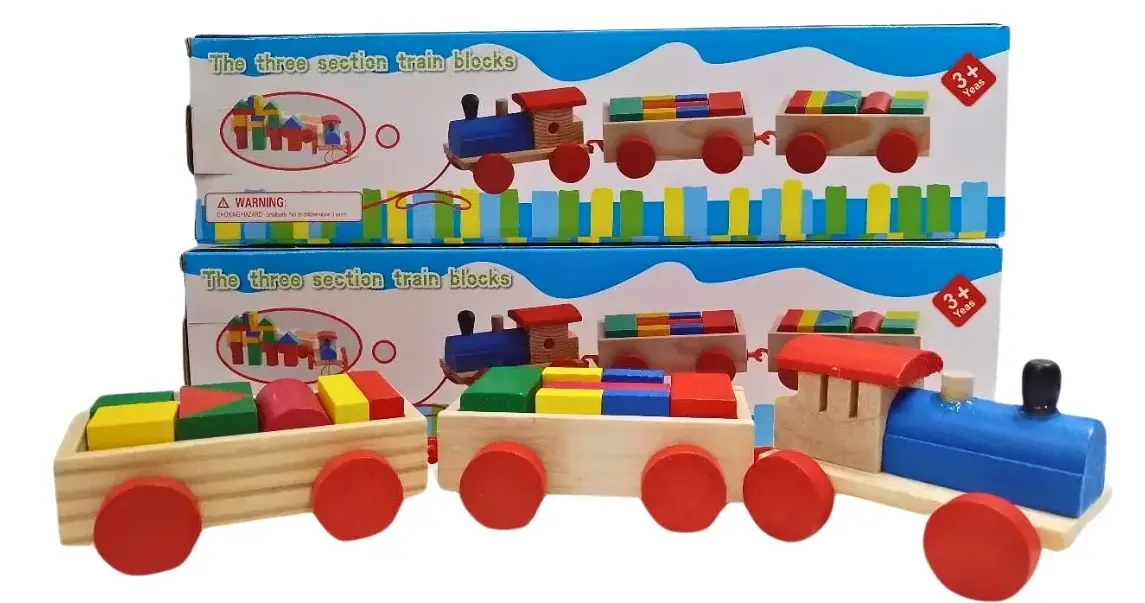 Train éducatif en bois avec 18 pièces géométriques