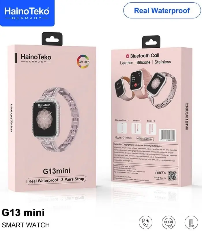 G13 Mini Montre Connectée - avec 3 Ceintures - Rose