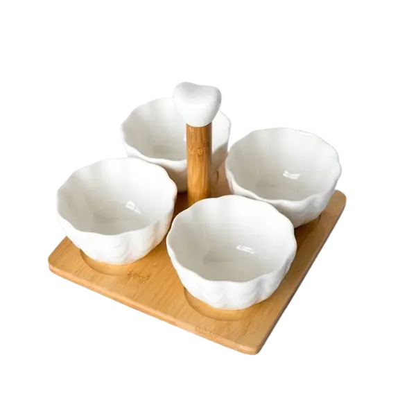 ensemble avec plateau fourchette bol de fruits en céramique