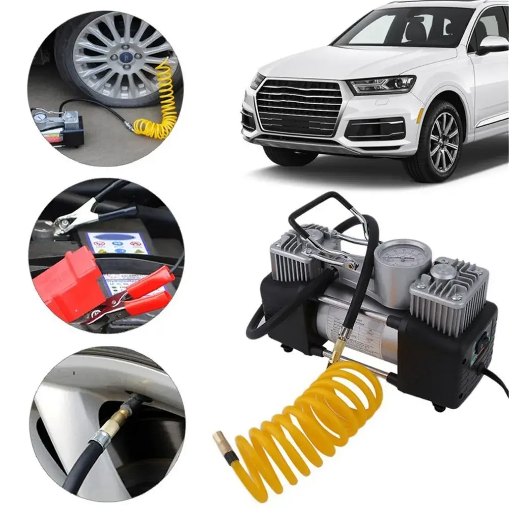 Compresseur d’air de voiture 12V 60L/min 300W 150PSI, gonfleur à Double cylindre en acier inoxydable, pompe de gonflage de pneus de voiture haute puissance